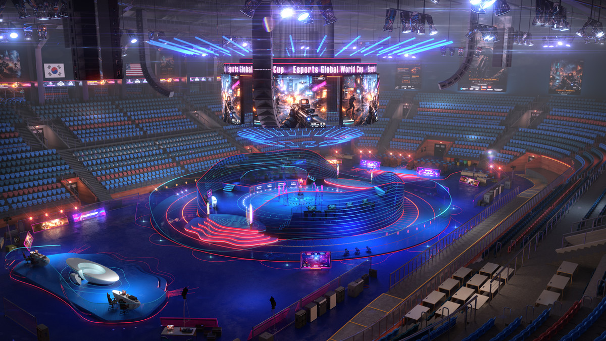 Futuristic Esports Arena Stadium – Tournament Stage 3d Environment Level