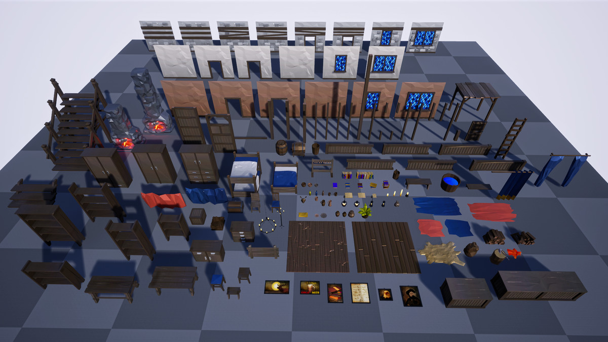 Low Poly Medieval Interior and Constructions