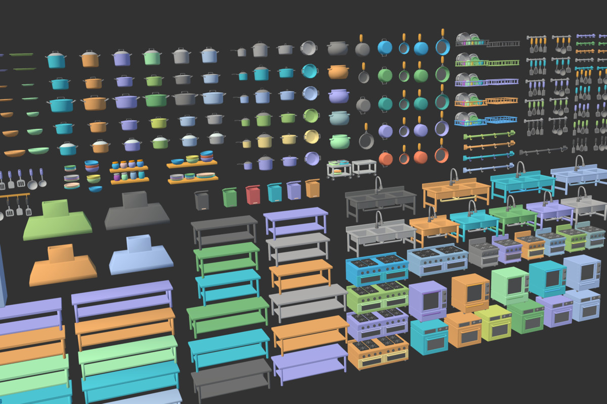 Cute Low Poly Kitchen Pack - Colorful Interior Props