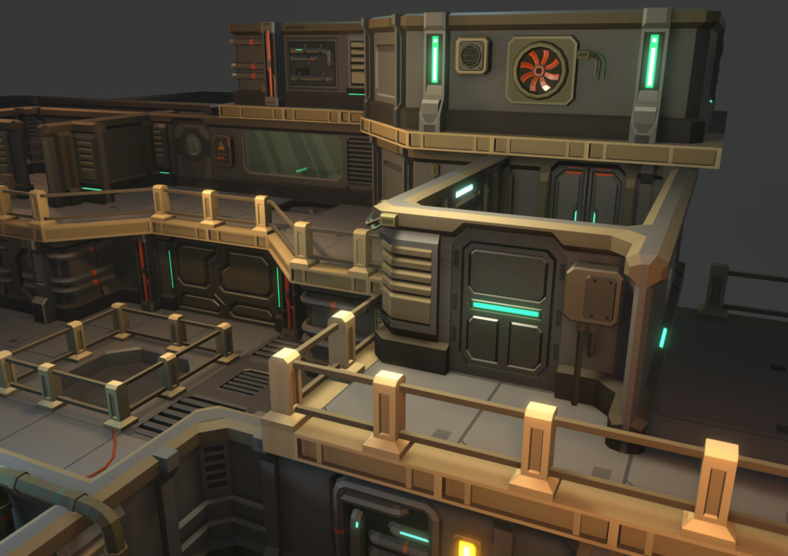 Low Poly Sci-Fi Modular Base / Cosmic Retro