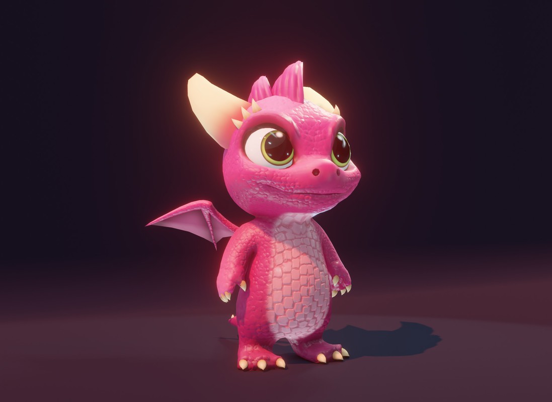 Cartoon Pink Baby Dragon 3D Model & 5 Music Tracks & 36 Sound Effects (Built-in)