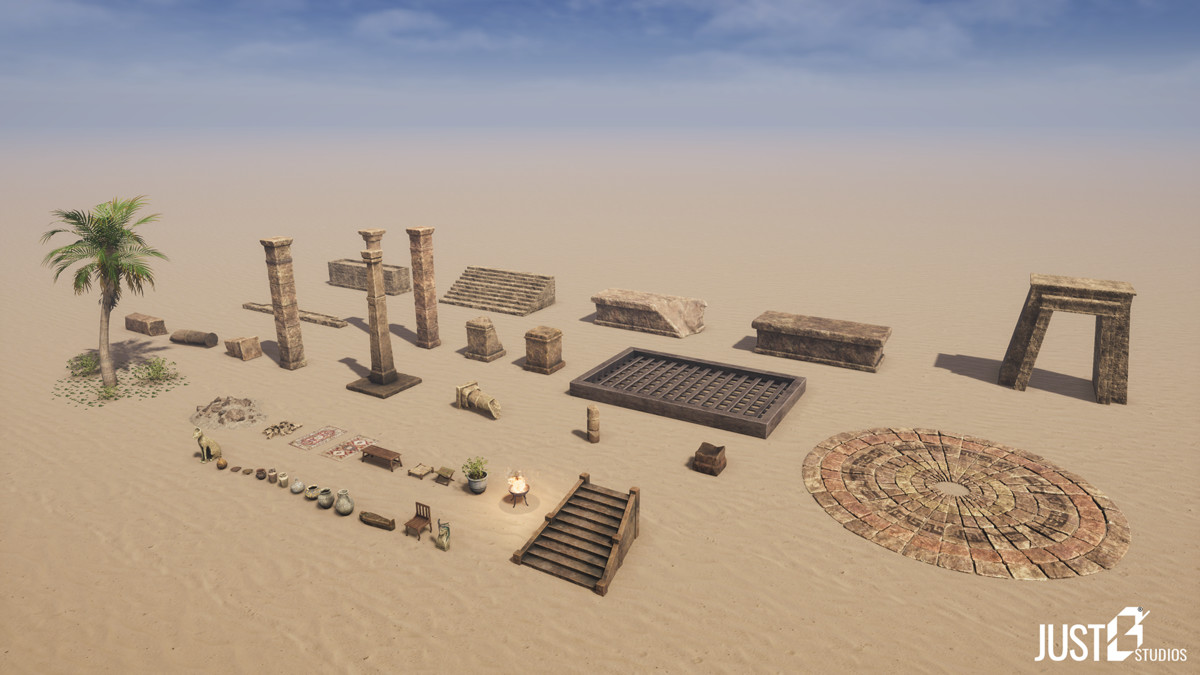Modular Babylon Temple Environment (Temple,Desert,Ruins)