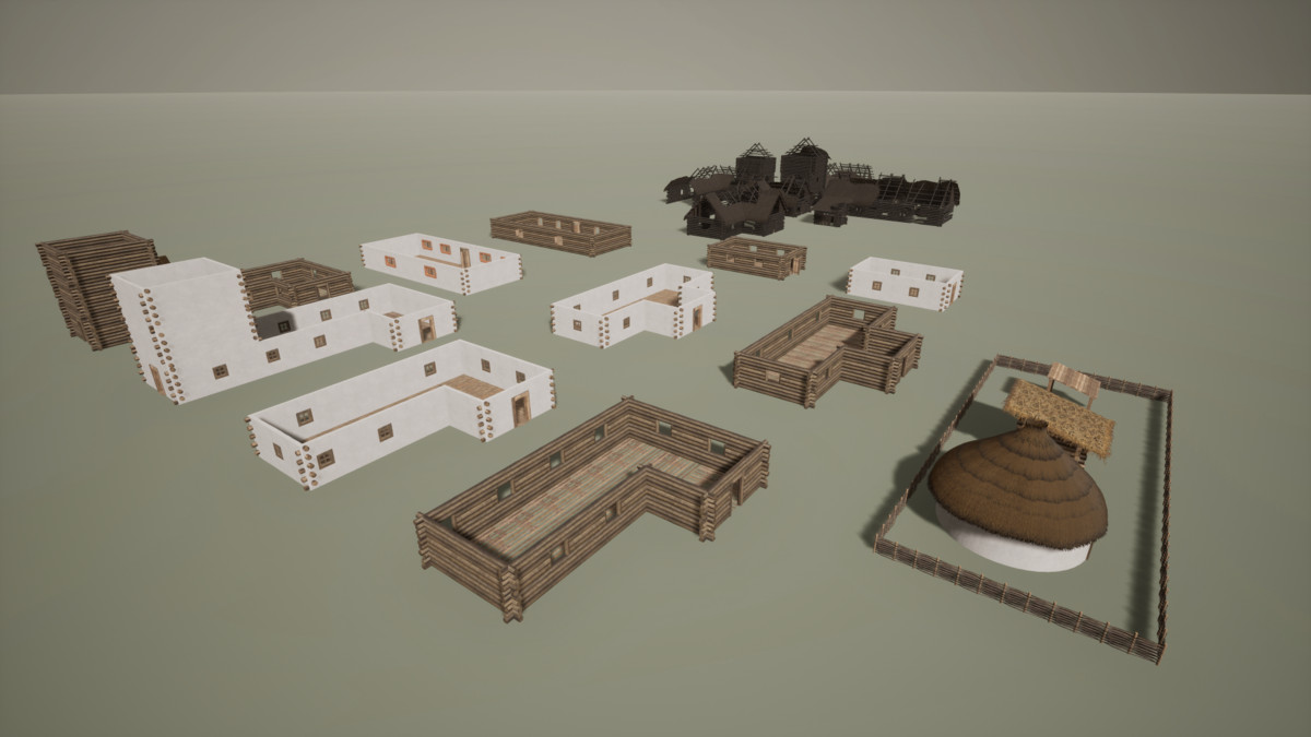 Medieval Modular Slavic Houses Building Kit (Plus Burnt versions)