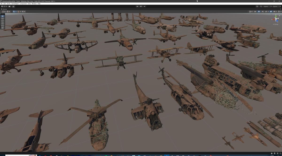 Old Abandoned Junk Rusty Aircraft and Helicopter Set 3d Game Ready Modular Props