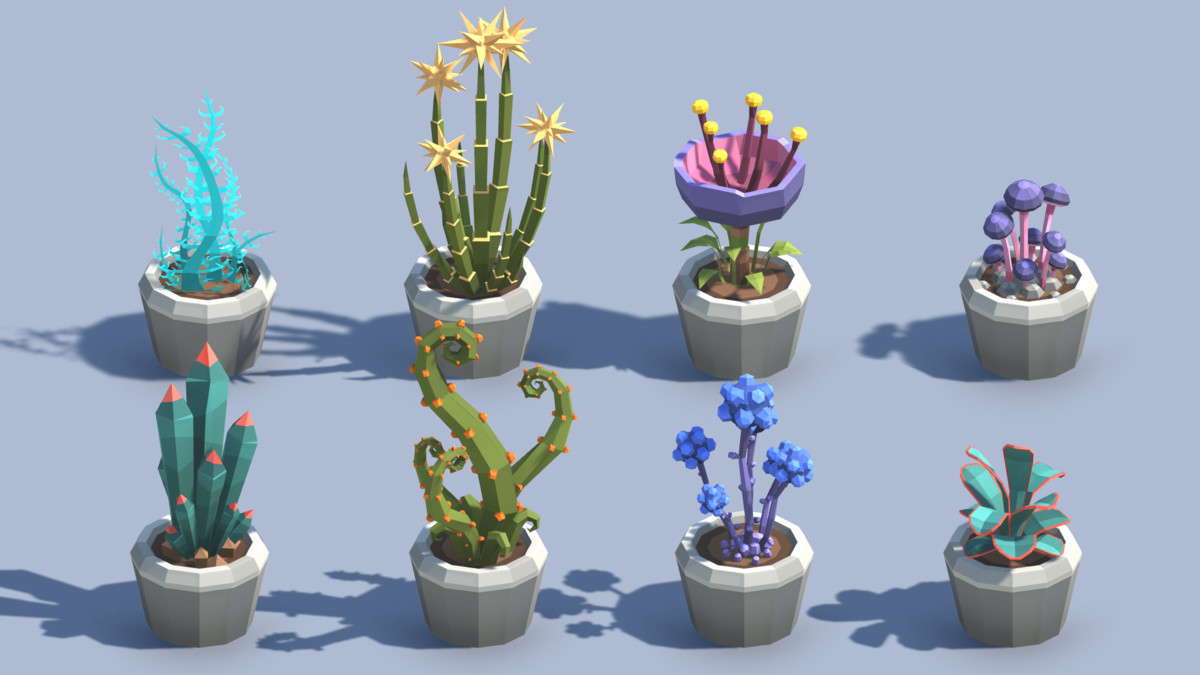 Low Poly Plants & Pots Pack with Growth System / Cosmic Retro