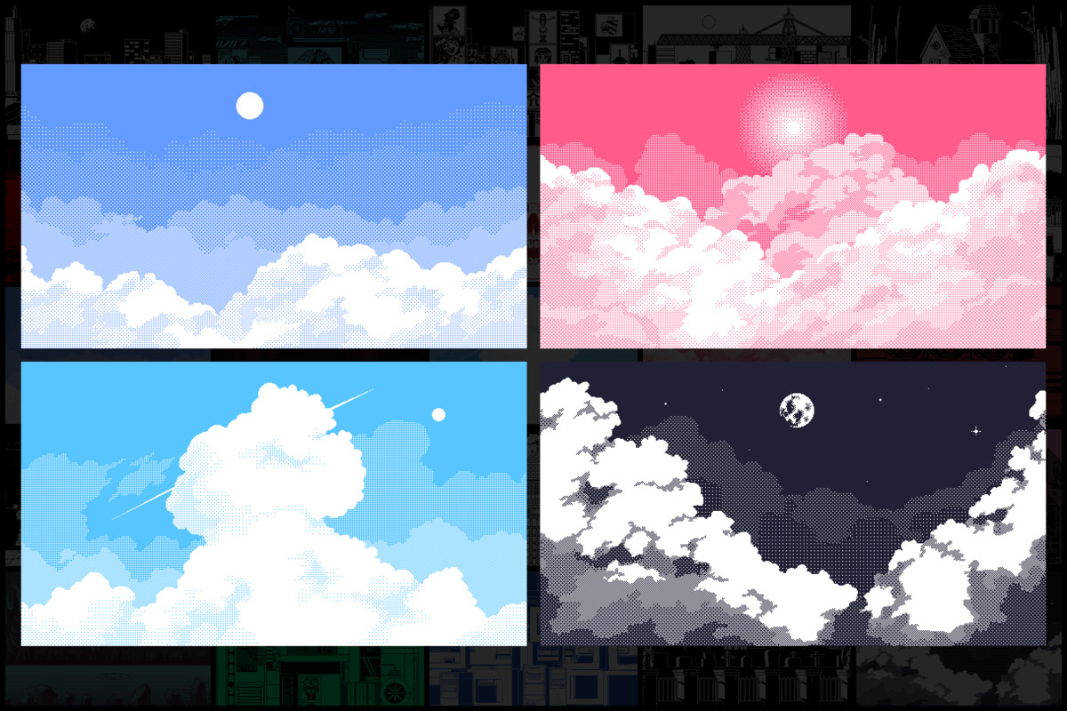 36 1-Bit Backgrounds Pixel Art