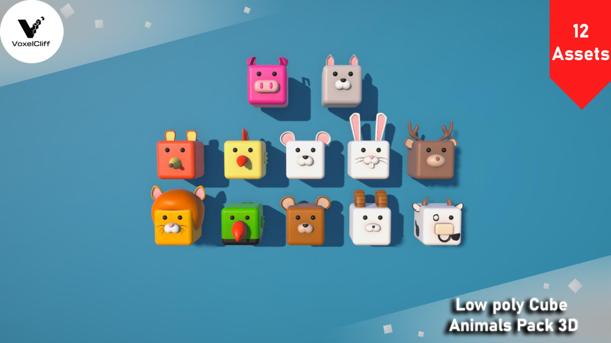 Low poly Cube Animals Pack 3D