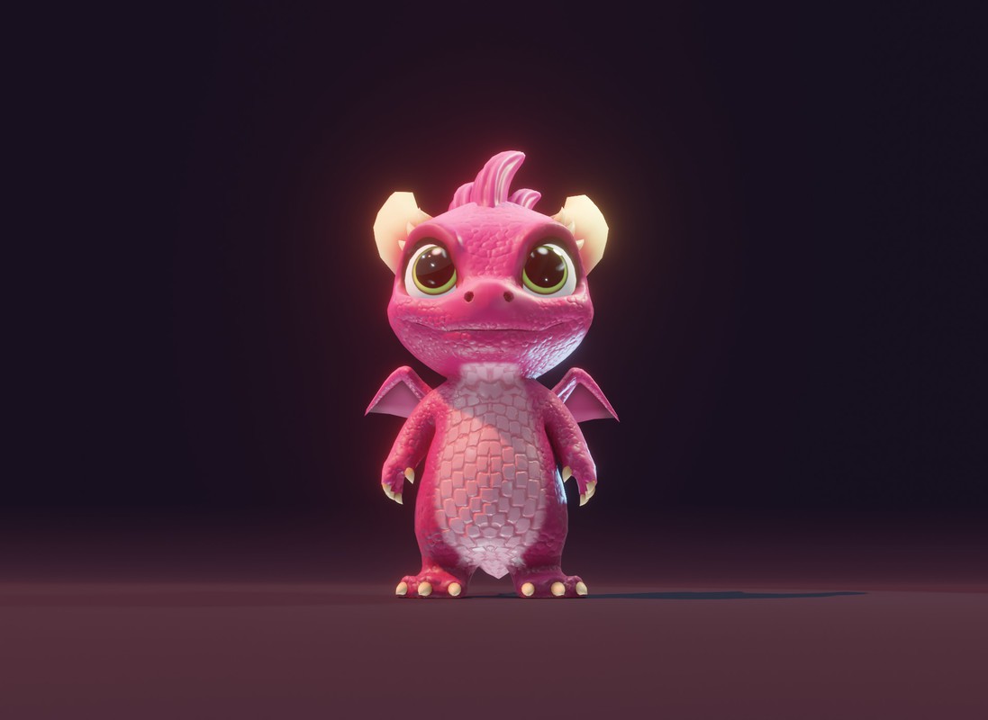 Cartoon Pink Baby Dragon 3D Character With 5 Music Tracks & 36 Sound Effects
